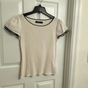 Lauren Ralph Lauren Pink/Black Puff Sleeve Short Sleeve Blouse Size M